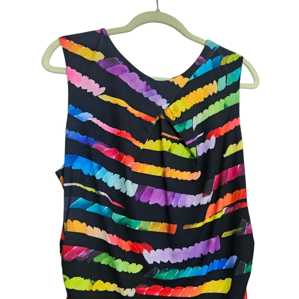 Tahari Arthur S. Levine Rainbow Paint Swatch Sheath Lined Dress Sleeveless sz 14 - Picture 4 of 9